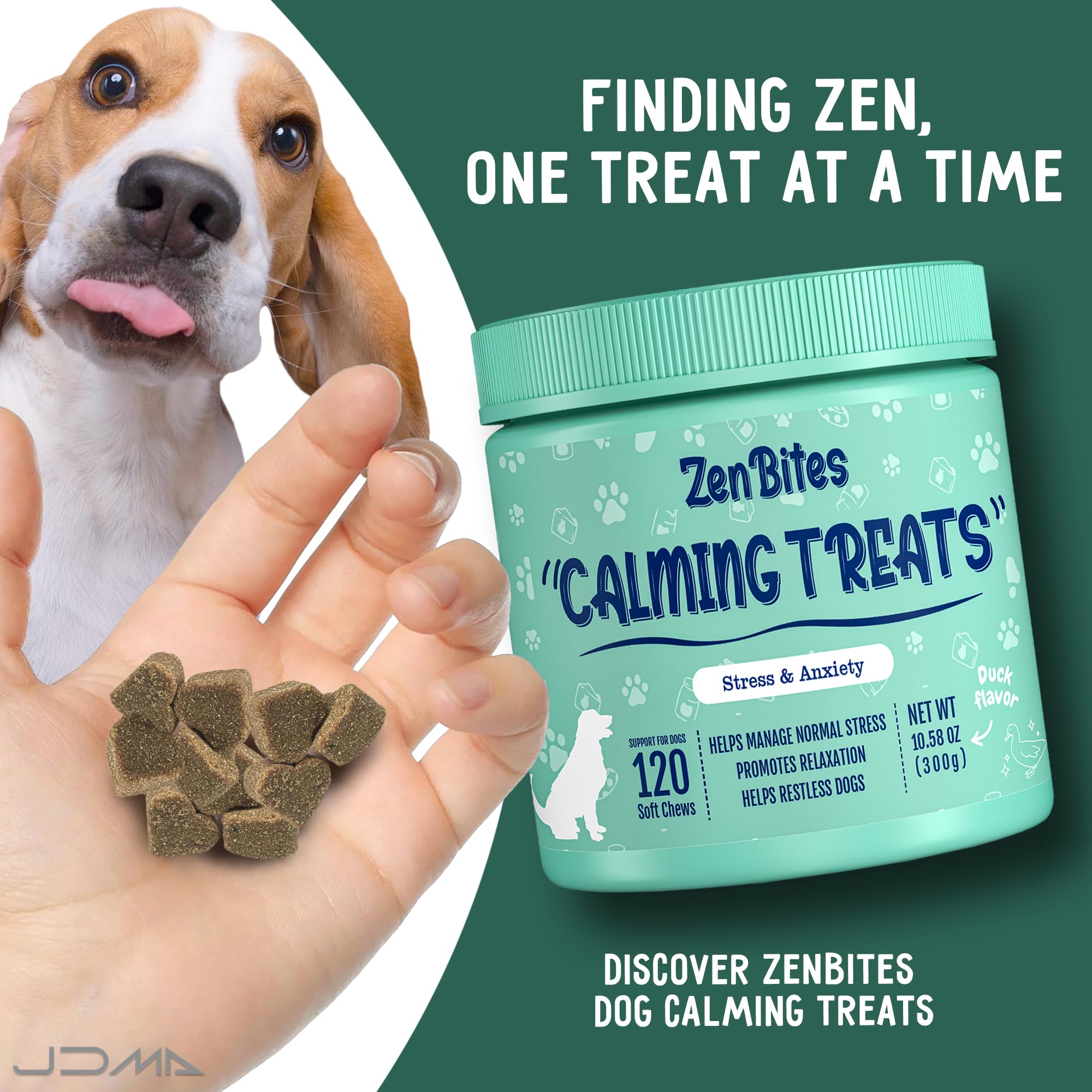 ZenBites Organic Calming Vitamin Chews for Dogs Anxiety Soft Dog Calming Treats with Chamomile Valerian Root Ginger Root & Melatonin Supports Everyday Stress & Anxiety (Duck Flavor) 120 Count