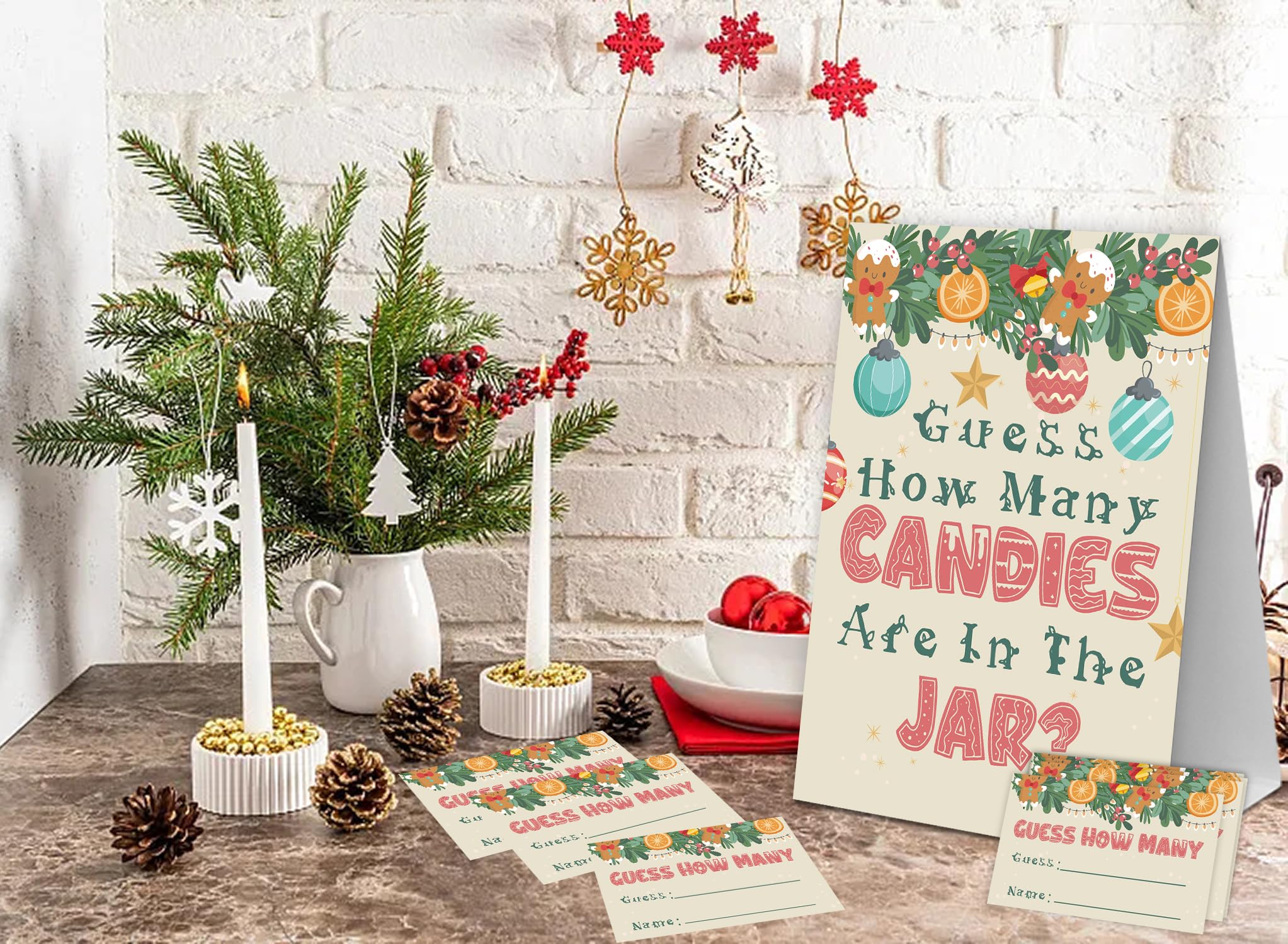 Christmas Gingerbread Baby Shower Decorations,Guess How Many,Baby Shower Game,Bridal Shower Candy,Christmas Baby Shower,Halloween Party Supplies,1 Sign & 50 Guess Cards-D9