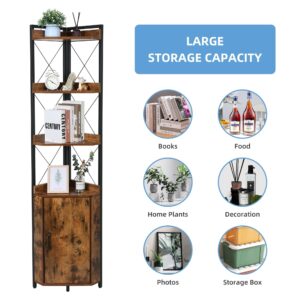 DRDINGRUI Tall Corner Shelf Cabinet, Corner Storage Cabinets,70.9'' Height 5-Tier Bookshelf Stand,Corner Plant Stand, Rustic Style Rack for Home,Kitchen,Living Room Storage