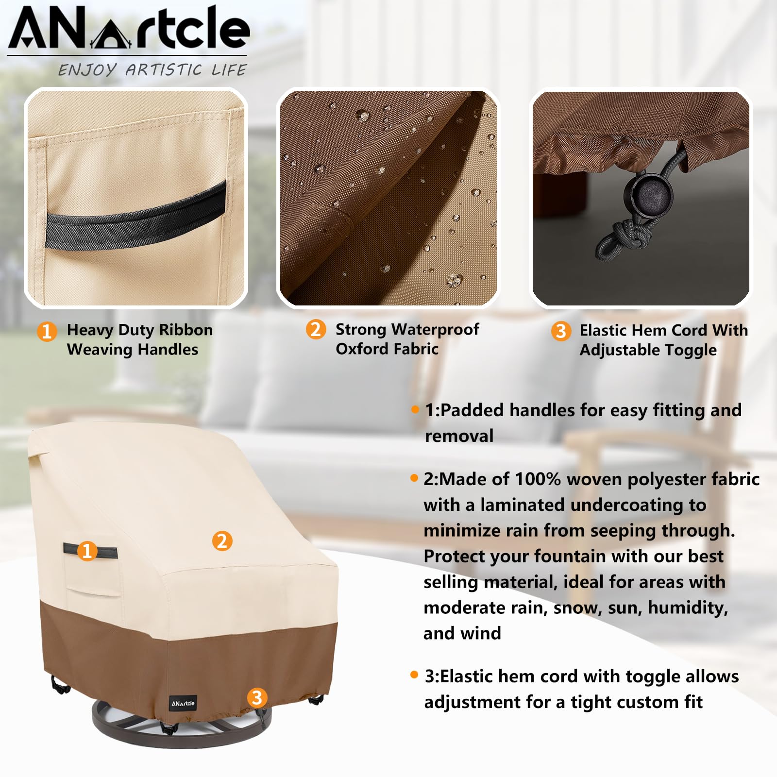 ANartcle Outdoor Swivel Rocker Chair Cover 2 Pack,Patio Swivel Chair Covers for Outdoor Furniture(28W x 33D x 38.5H Inch),Rocking Chair Covers Waterproof,Beige&Brown.