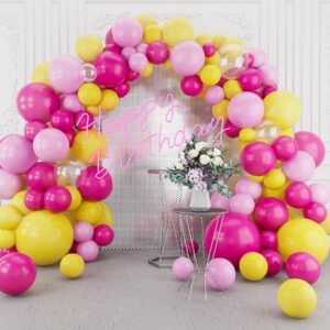 Hot Pink Yellow Balloons Arch Garland Kit-148Pcs Pink Yellow Balloon Garland for Birthday Anniversary Baby Shower Engagement Wedding Retirement Party Decoration