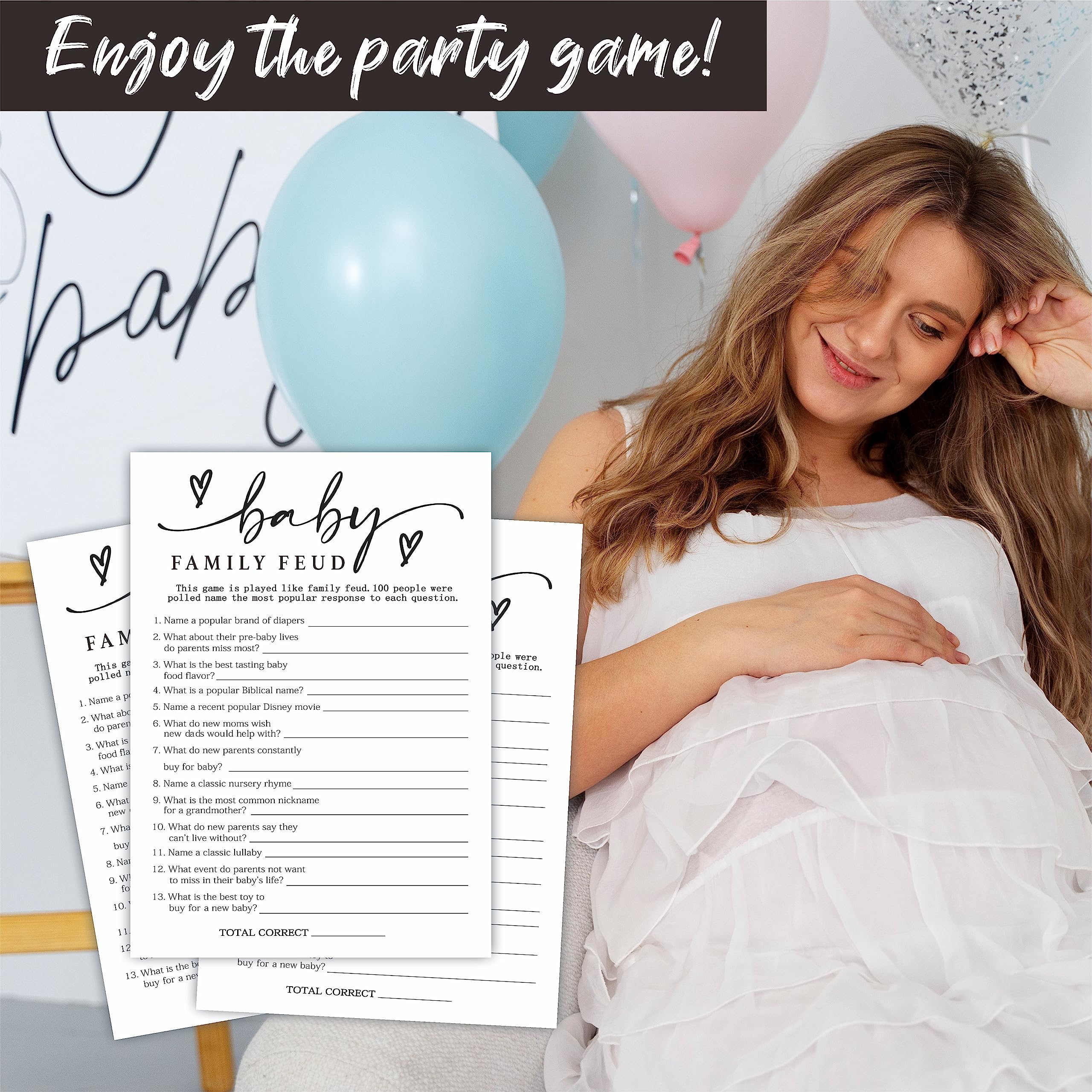 30 Baby Shower Feud Game - 5"X7" Minimalism Double-Sided Fill In Style Game Cards - Gender Reveal Party & Activity - Baby Shower Party Favors And Decorations (Pack Of 30 & 1Answer Card)-A06