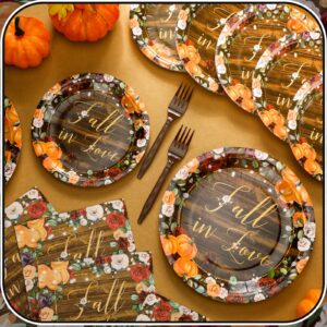 Sunnyray 96 Pieces Fall in Love Party Decorations Supplies Pumpkin Flower Autumn Party Tableware Set Bridal Shower Party Dessert Plates Napkins Forks for 24 Guests Bridal Anniversary Engagement Party