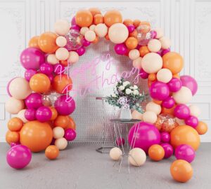 orange hot pink balloons arch garland kit-148pcs orange pink balloon for birthday anniversary baby shower engagement wedding retirement party decoration