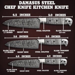 Hercules Knives Custom 3Pcs Set Of Chef Knife - Kitchen Knife Hand Forged Hammered Damascus Steel Blank Blade Handmade Knife Making Supply (STEEL BOLSTER)