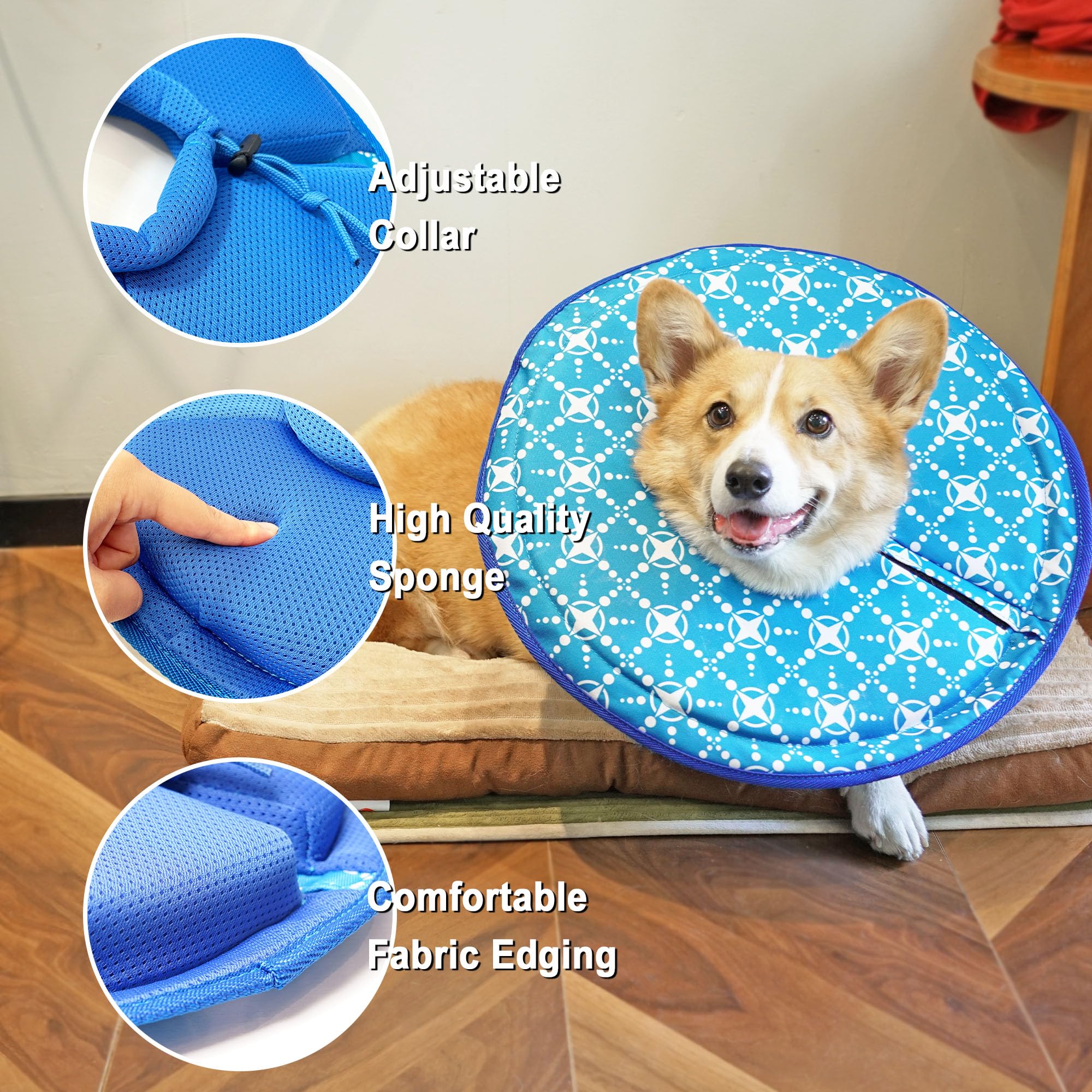 Aberatail Soft Dog Cones for Large Medium Small Dogs After Surgery, Adjustable Soft Cone Collar, Recovery Collars to Prevent Pets from Wounds and Rashes with Hook & Loop and Drawstring (Large)