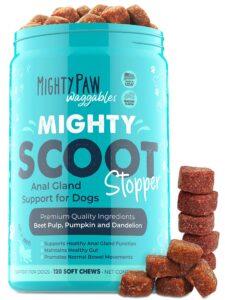 mighty paw waggables mighty scoot (made in usa) | dog digestive support anal gland chews. dog anal gland scoot for dogs. beet pulp & pumpkin dog fiber supplements. pet bowel gut health (120 count)