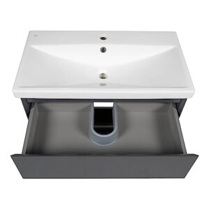 Modern Free Standing Bathroom Vanity with Washbasin | Elit Graphite Gloss Collection | Non-Toxic Fire-Resistant MDF-40-Omega Collection R-line 24"