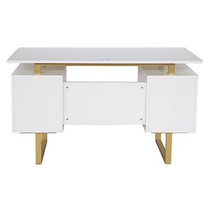 Techni Mobili Storage Drawers and Cabinet 51.25” W-Modern Office Large Floating Desktop Surface Desk, 23.6" D x 51.2" W x 29.8" H, White/Gold