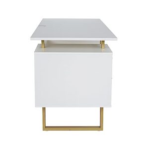 Techni Mobili Storage Drawers and Cabinet 51.25” W-Modern Office Large Floating Desktop Surface Desk, 23.6" D x 51.2" W x 29.8" H, White/Gold