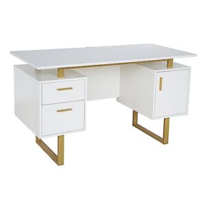 Techni Mobili Storage Drawers and Cabinet 51.25” W-Modern Office Large Floating Desktop Surface Desk, 23.6" D x 51.2" W x 29.8" H, White/Gold