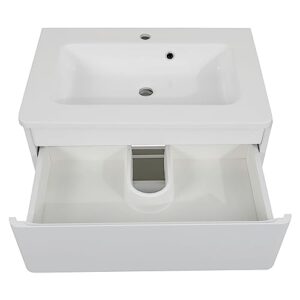 Modern Free Standing Bathroom Vanity with Washbasin | Comfort White High Gloss Collection with Side Vanity Cabinet | Non-Toxic Fire-Resistant MDF-64 (12+40+12)-Omega Collection R-line 32"