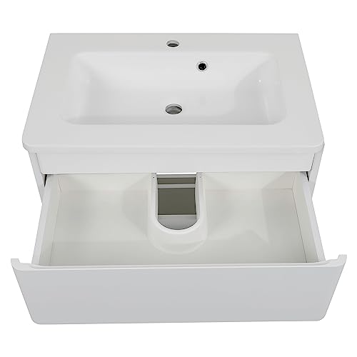 Modern Free Standing Bathroom Vanity with Washbasin | Comfort White High Gloss Collection with Side Vanity Cabinet | Non-Toxic Fire-Resistant MDF-64 (12+40+12)-Omega Collection R-line 32"