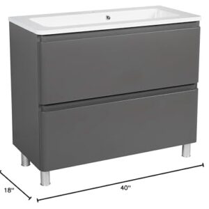 Modern Free Standing Bathroom Vanity with Washbasin | Comfort Gray Matte Collection | Non-Toxic Fire-Resistant MDF-40-No Mirror