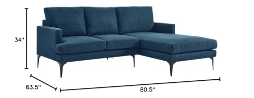 Modway Evermore Right-Facing Metal and Fabric Sectional Sofa in Azure Blue