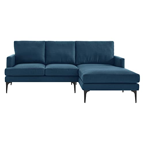 Modway Evermore Right-Facing Metal and Fabric Sectional Sofa in Azure Blue