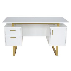 Techni Mobili Storage Drawers and Cabinet 51.25” W-Modern Office Large Floating Desktop Surface Desk, 23.6" D x 51.2" W x 29.8" H, White/Gold