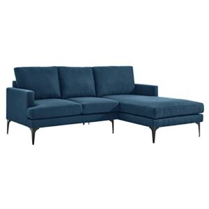 modway evermore right-facing metal and fabric sectional sofa in azure blue