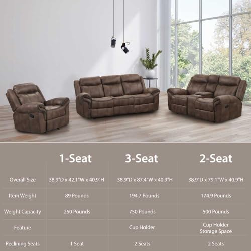 24/7 Shop at Home Amos Oversized Nursery Glider Recliner Chairs for Adults, Manual Comfy Reading Couch, Overstuffed Reclining Loveseat Sofa, Adjustable Comfy Theater Seating, for Living Room, Brown