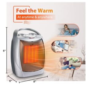 Portable Small Electric Space Heater with Thermostat,1500W/750W Ceramic MIni Heater for Indoor Use,Fast Heating,Desk Heater Fan with 3 Heat Settings,Built-in Overheat & Tip-Over Protection (Silver)