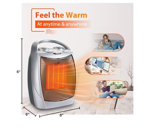 Portable Small Electric Space Heater with Thermostat,1500W/750W Ceramic MIni Heater for Indoor Use,Fast Heating,Desk Heater Fan with 3 Heat Settings,Built-in Overheat & Tip-Over Protection (Silver)