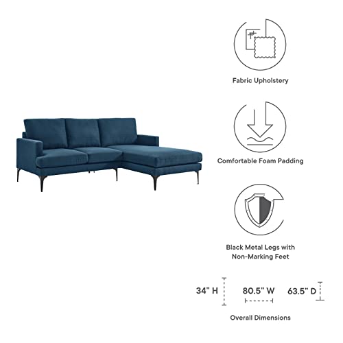 Modway Evermore Right-Facing Metal and Fabric Sectional Sofa in Azure Blue