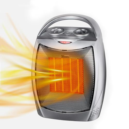 Portable Small Electric Space Heater with Thermostat,1500W/750W Ceramic MIni Heater for Indoor Use,Fast Heating,Desk Heater Fan with 3 Heat Settings,Built-in Overheat & Tip-Over Protection (Silver)