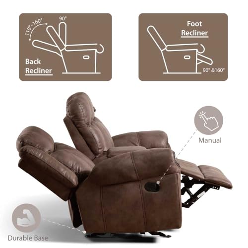 24/7 Shop at Home Amos Oversized Nursery Glider Recliner Chairs for Adults, Manual Comfy Reading Couch, Overstuffed Reclining Loveseat Sofa, Adjustable Comfy Theater Seating, for Living Room, Brown