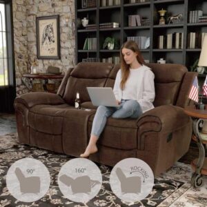 24/7 Shop at Home Amos Oversized Nursery Glider Recliner Chairs for Adults, Manual Comfy Reading Couch, Overstuffed Reclining Loveseat Sofa, Adjustable Comfy Theater Seating, for Living Room, Brown