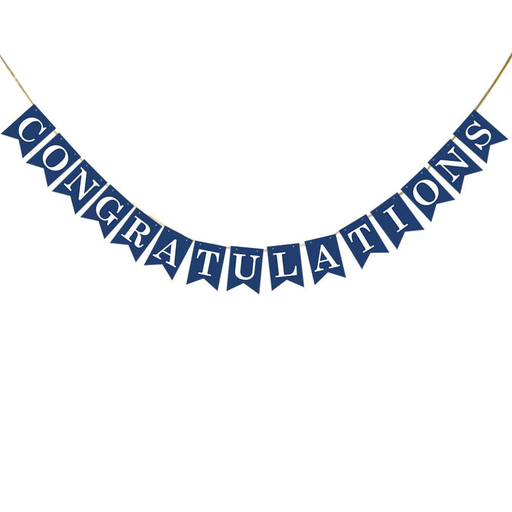 KUNGOON Congratulations Banner,Premium Blue Achievement Celebrations, Graduation/Wedding/Retirement/Bridal Shower Party Decorations.