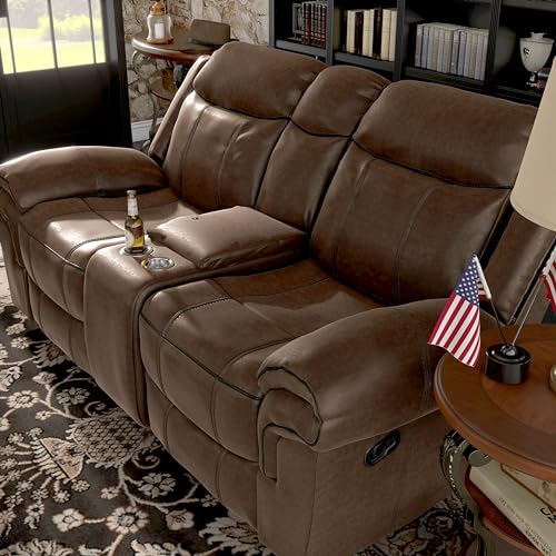 24/7 Shop at Home Amos Oversized Nursery Glider Recliner Chairs for Adults, Manual Comfy Reading Couch, Overstuffed Reclining Loveseat Sofa, Adjustable Comfy Theater Seating, for Living Room, Brown