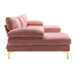 Convertible Sectional Sofa with Double Chaise Lounge, 110.63" U-Shaped Accent Sofa with 2 Arm Pillows and Golden Metal Legs, Modern Fabric Upholstered Sectional Sofa for Apartment Office, Pink