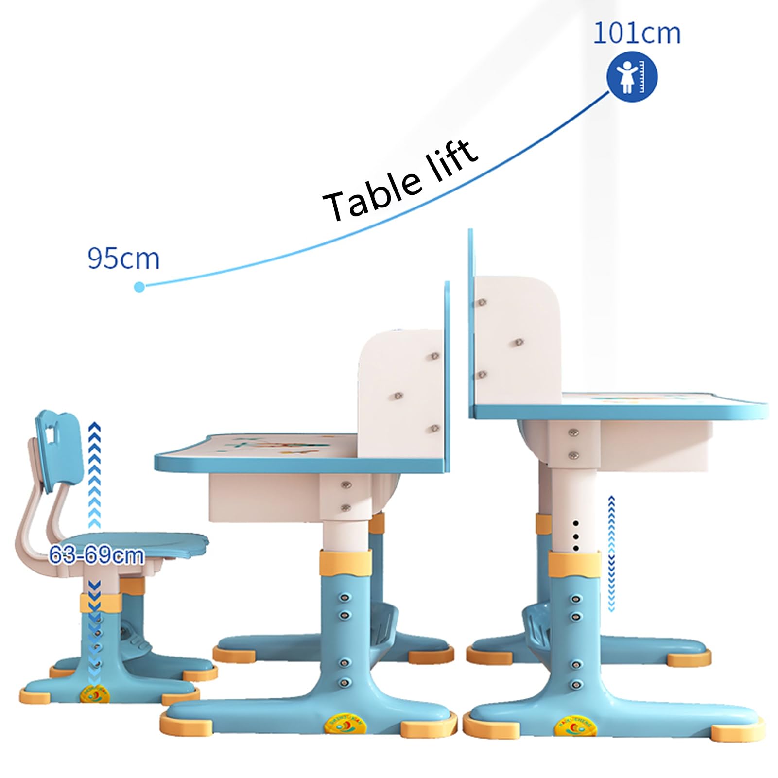 GYMNASTIKA 2024 Kids Desk and Chair Set, Cartoon Pattern Kids Study Desk Adjustable Height Widened Desktop Table and Chair Set Multi Separation Desk Chair Set Kids Writing Table with Drawer for Home