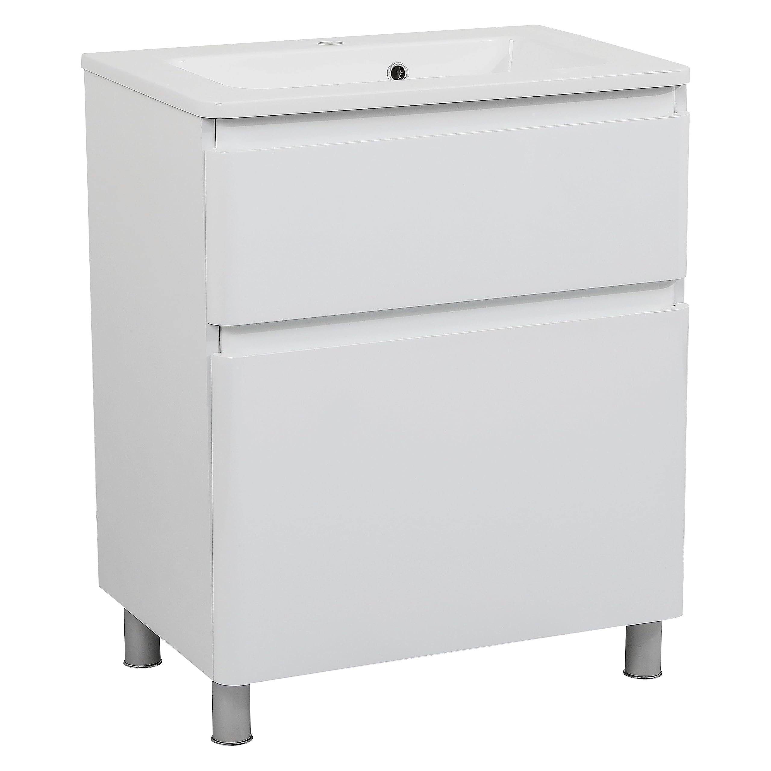 Modern Free Standing Bathroom Vanity with Washbasin | Comfort White High Gloss Collection | Non-Toxic Fire-Resistant MDF-28-No Mirror