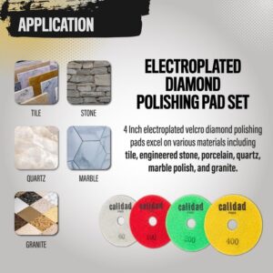 Calidad 4" Electroplated Diamond Polishing Pad Set for Perfect Finishing of Tile & Porcelain. Professional Pads for Angle Grinders. Expertly Designed for Dry/Wet Applications. Grits 60-100-200-400