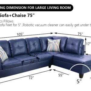 SIENWIEY Sectional Couch for Living Room Furniture Sets, Blue Leather Sectional Sofa L Shape Couch Faux Leather Living Room Sofa Using for Living Room Apartment(Blue,Facing Right Chaise)