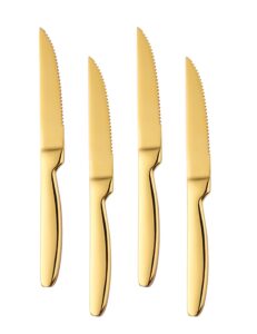 steak knife set, 4-piece serrated steak cutlery steak knife, gold stainless steel steak cutlery knife for home, restaurant, hotel, 22cm