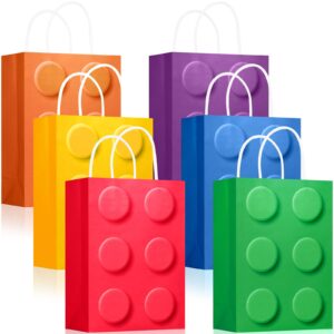 yotnus 𝟮𝟰 𝗣𝗰𝘀 building block party-favor-gift-bags, small gift bags with handles, for building block birthday party baby shower decoration supplies