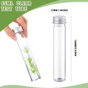 Dandat 80 Pcs 65ml Clear Flat Plastic Test Tubes with Screw Caps, Plastic Tubes Containers Storage Tubes with Caps Test Lab Tubes for Sample Testing, Candy, Spices, Dried Flowers and Party Favors