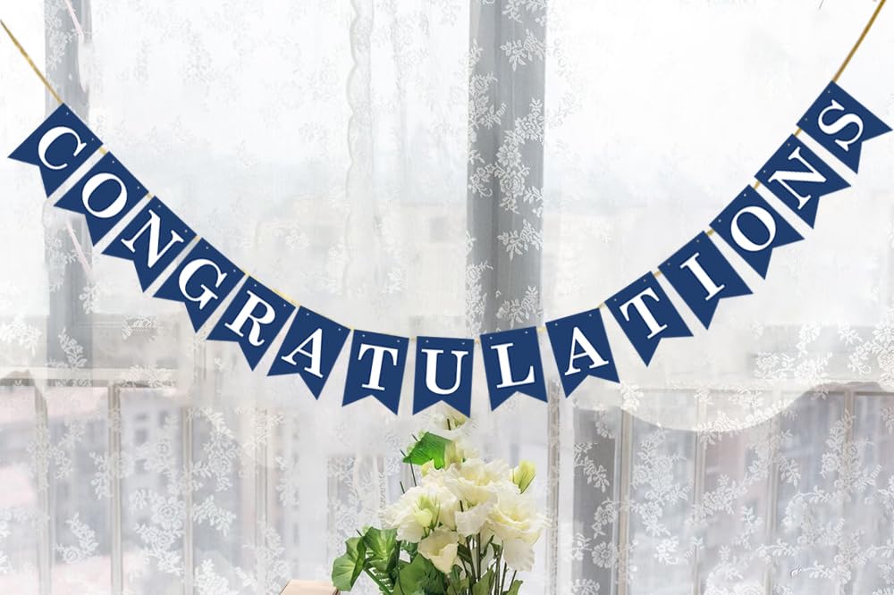 KUNGOON Congratulations Banner,Premium Blue Achievement Celebrations, Graduation/Wedding/Retirement/Bridal Shower Party Decorations.