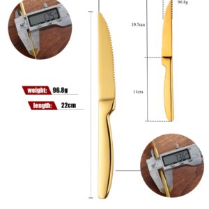 Steak Knife Set, 4-Piece Serrated Steak Cutlery Steak Knife, Gold Stainless Steel Steak Cutlery Knife for Home, Restaurant, Hotel, 22cm