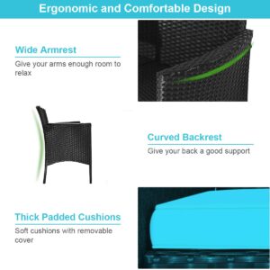 COSTWAY 2-Seat Patio Conversation Sets, Outdoor Patio Loveseat Set with Removable Cushions & Built-in Coffee Table for Backyard, Garden, Lawn, Balcony, Black+Turquoise