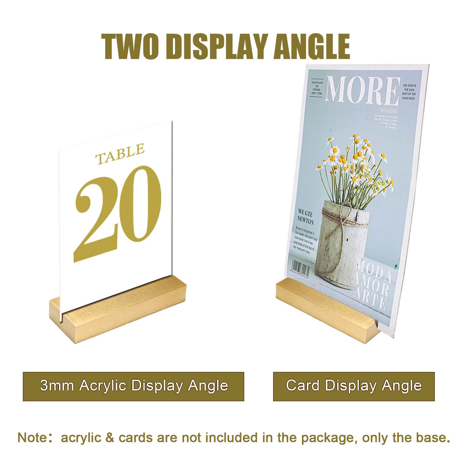 Gold Table Number Place Card Holders Wood 4 Pack, Display Stands Holder for Acrylic Sign Holder Base Wedding Card Party Display Paper Pictures Clip Price Board Photos Memos Menus Labels Stand Frames