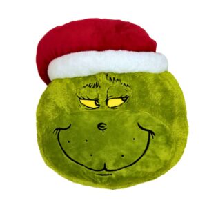 franco collectibles grinch by dr. seuss holiday & christmas super soft furry plush round decorative pillow, 12" x 12", (official licensed product)