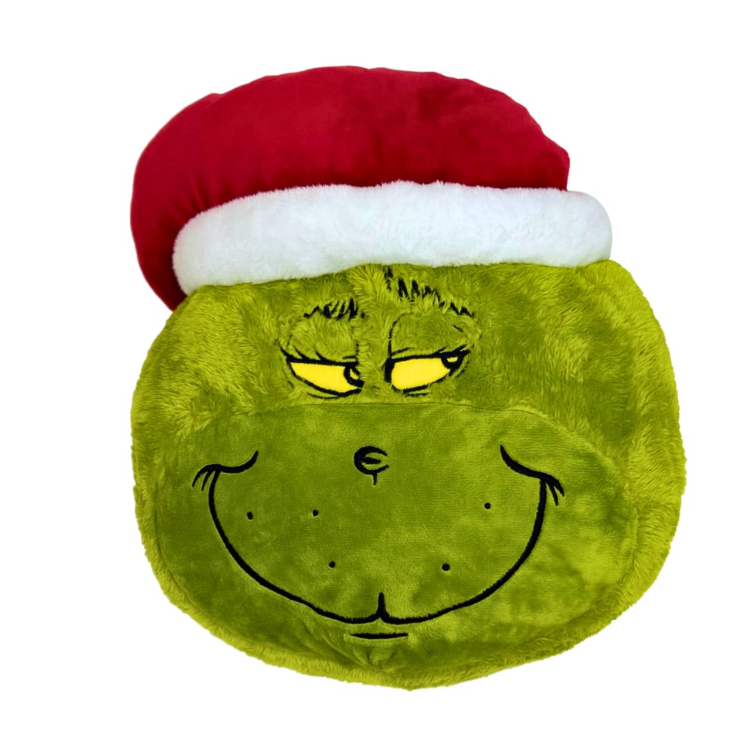 Franco Collectibles Grinch by Dr. Seuss Holiday & Christmas Super Soft Furry Plush Round Decorative Pillow, 12" X 12", (Official Licensed Product)