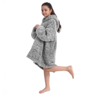 cozy sherpa wearable blanket hoodie with sleeves for kids gift idea,hooded snuggle blanket,oversized blanket sweatshirt,super warm light weight, black