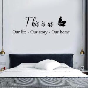 4 Pieces Home Wall Decor Signs, THIS IS US TOGETHER BLESS THIS HOME AMILY Wall Decor For Living Room Bedroom all Decor Vinyl Wall Stickers for Living Room Bedroom Inspirational Art Wall Decorations for Home Office Teen Dorm