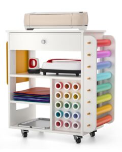 rolling craft cart and storage table for cricut - vdamu vinyl roll holder and craft room organizer