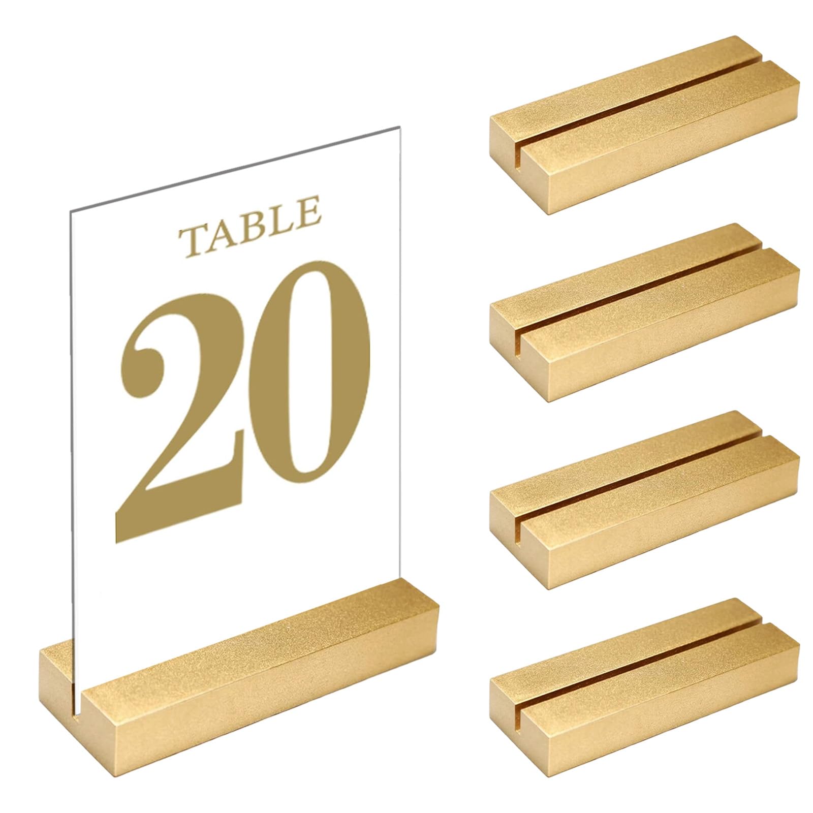 Gold Table Number Place Card Holders Wood 4 Pack, Display Stands Holder for Acrylic Sign Holder Base Wedding Card Party Display Paper Pictures Clip Price Board Photos Memos Menus Labels Stand Frames