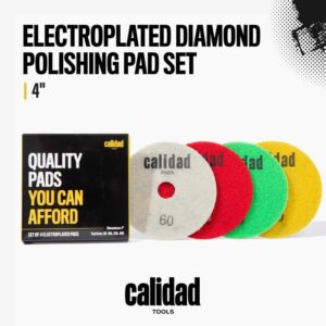 Calidad 4" Electroplated Diamond Polishing Pad Set for Perfect Finishing of Tile & Porcelain. Professional Pads for Angle Grinders. Expertly Designed for Dry/Wet Applications. Grits 60-100-200-400